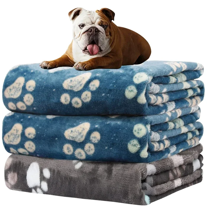 1 Pack 3 Blankets For Dogs, Dog Blankets For Large Dogs, Medium Dog Blanket Super Soft Fluffy Premium Fleece Pet Blanket Flannel Throw For Dog Puppy Cat Paw Blanket, Blue 2+Gray 1,20X30Inch