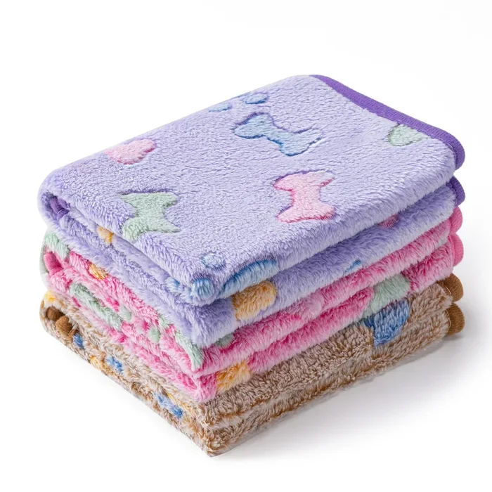 1 Pack 3 Blankets Super Soft Fluffy Premium Fleece Pet Blanket Flannel Paw Printed Throw For Dog Puppy Cat (Medium 30X20′, Purp