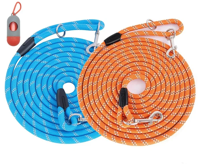 (2 Pack) Long Dog Leash For Dog Training 15Ft/30Ft/50Ft, Dog Rope With Reflective Thread For Large Medium Small Dogs, Dog Tie-Out Cable Lead For Hunting, Camping&Backyard