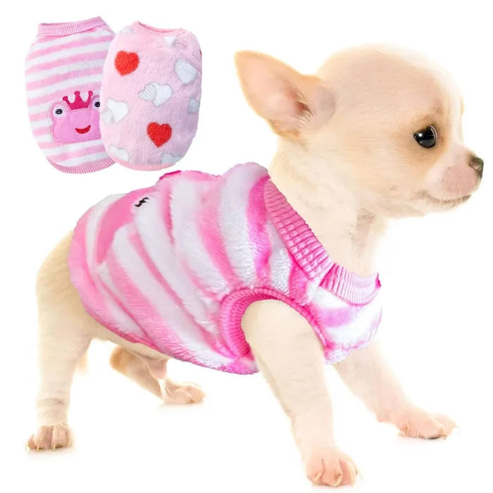 2-Piece Teacup Dog Clothes – Extra Small Chihuahua Sweater, Cat Clothing, Warm Winter Clothes (Small, Frog, Love)