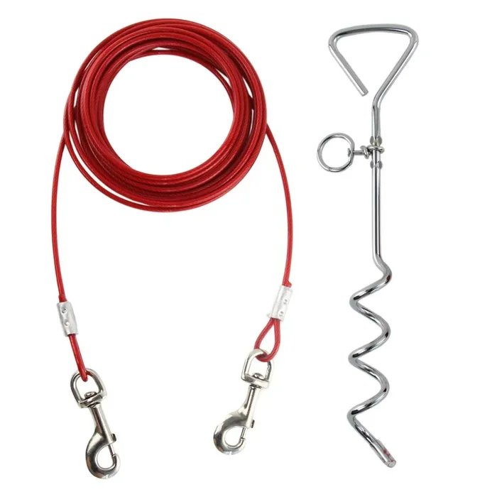 30Ft Dog Tie Out Cable For Dogs, 16” Chrome Plated Anti Rust Stake, Great For Camping Or The Garden, Suitable For Harness, Leas