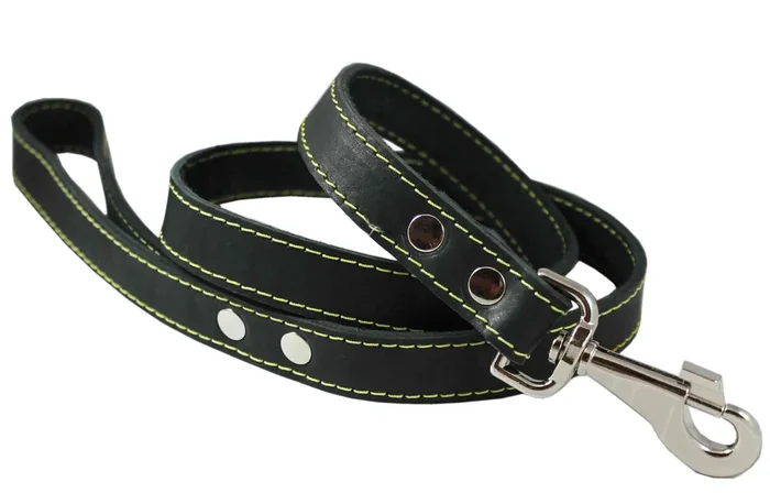 4′ Classic Genuine Leather Dog Leash 1 Wide For Largest Breeds Black