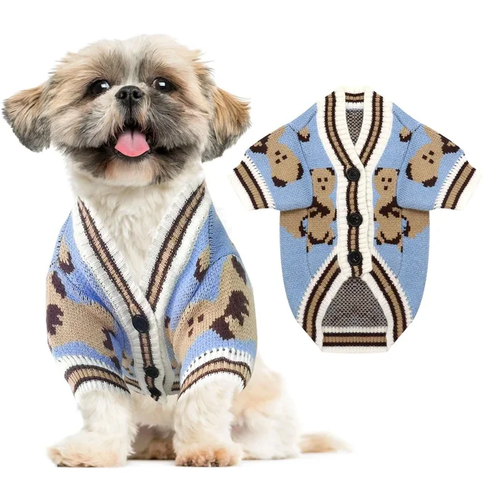 Abrrlo Small Dog Sweater Cute Bear Cardigan For Medium Dogs Boy Girl Puppy Cat Knitting Outfits Winter Coats Warm Pet Clothes So