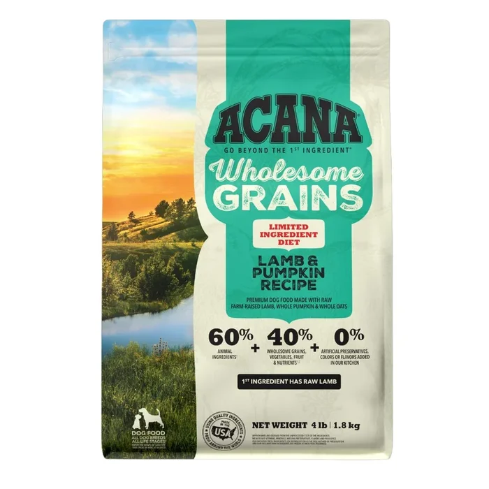Acana Wholesome Grains LID Dry Dog Food – Lamb & Pumpkin – 4lb Bag