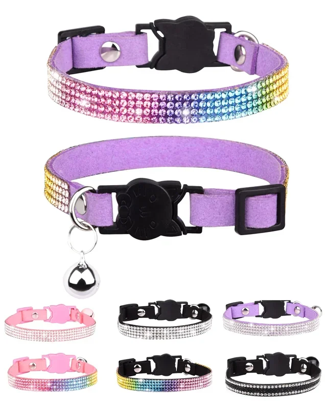 Aecllcea Cat Collars For Girl Cats With Rhinestone Soft Velvet,Breakaway Cat Collars With Bell,Adjustable Safe Kitten Collar (Mu