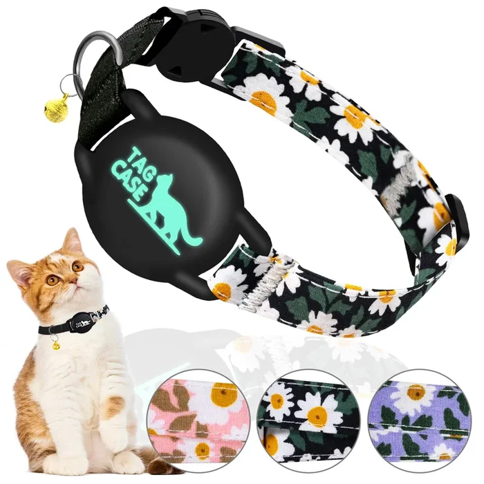 Airtag Cat Collar – Reflective & Luminous Cat Collar With Bells & Waterproof Airtag Holder,Safety Elastic Band & Breakaway Cat T