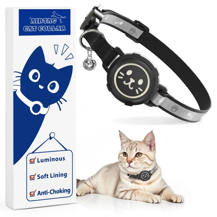 Airtag Cat Collar Non Breakaway, Reflective Gps Cat Collar Adjustable With Bell And Safety Elastic Strap For Kittens, Lightweigh