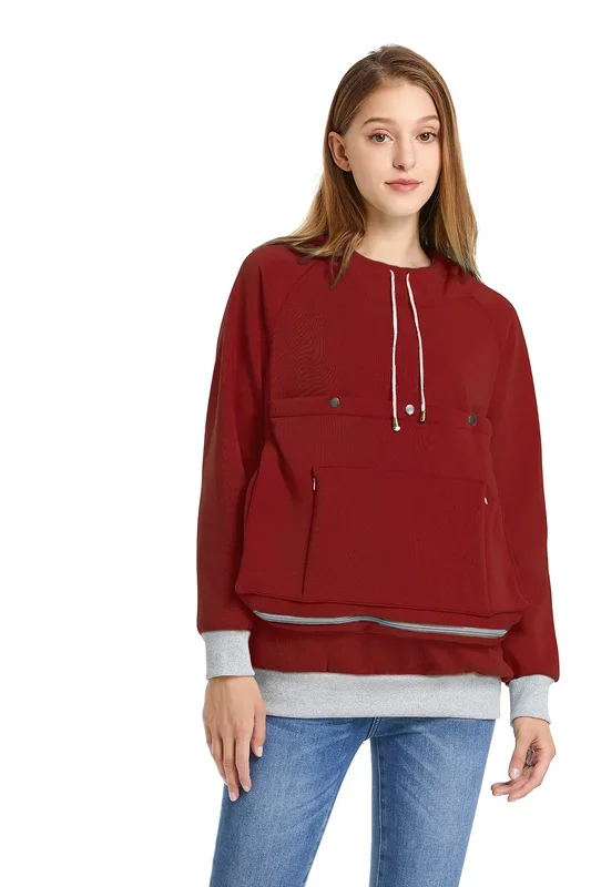 Alyc Cat Dog Carrier Hoodie Large Pet Pouch Sweatshirt Puppy Kitten Holder Pullover Top Kangaroo Hoodies For Women Burgundy