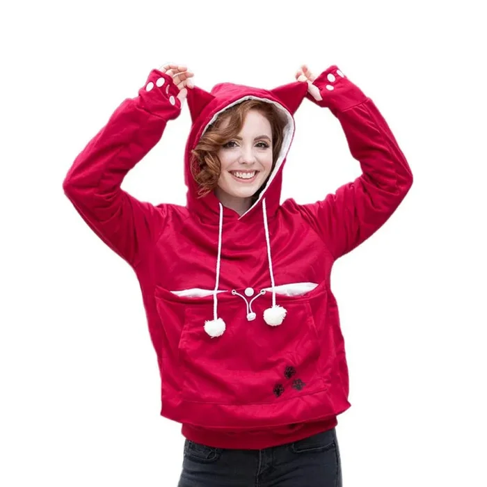 Alyc Unisex Hoodies Pet Holder Cat Dog Large Pouch Carriers Pullover With Cat Printing Sweatshirt (Red-Classic Version, Xl)