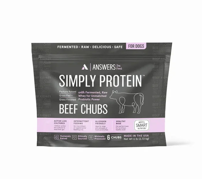 Answers Simply Protein Frozen Raw Dog Food – Beef Chubs – 6lbs