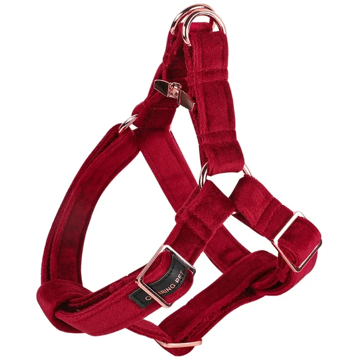 ARING PET Velvet Dog Halter Harness-Soft Heavy Duty Dog Halter Harness, Adjustable No Pull Red Velvet Dog Harness for Small Medi