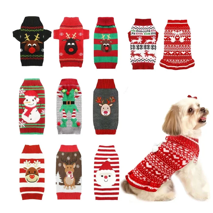 Axiijgl Dog Christmas Sweater Dress With Leash Hole – Small Xsmall Outfits For Dachshund Chihuahua Frenchie – Cute Female Puppy
