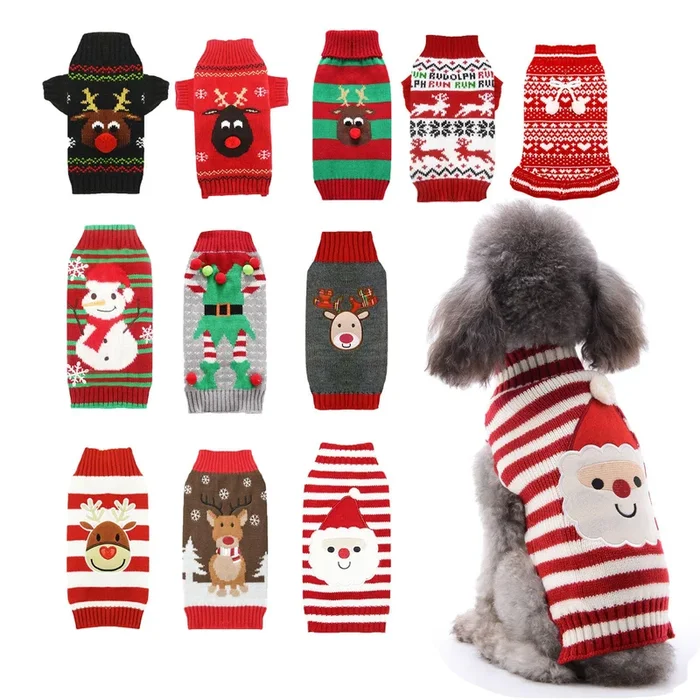 Axiijgl Dog Christmas Sweater Xmas Dog Holiday Red White Stripe Snowman Sweaters For Small Medium Boys Girls Winter Warm Funny P