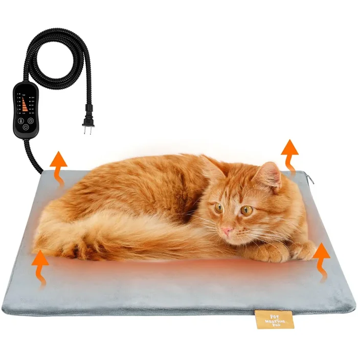 Azuza Pet Heating Pad For Dogs And Cats, 6 Adjustable Temperature With Timer, Waterproof And Chew-Resistant Cord, Comfortable Fa