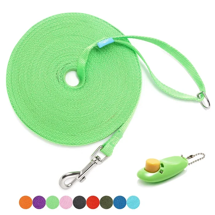 Baapet 15 Ft 20 Ft 30 Ft 50 Ft 100 Ft Long Dog Training Leash For Dog Training, Play, Camping, Or Backyard Lead With Training Clickers For Small, Medium And Large Dogs Or Cats (100 Feet, Springgreen)