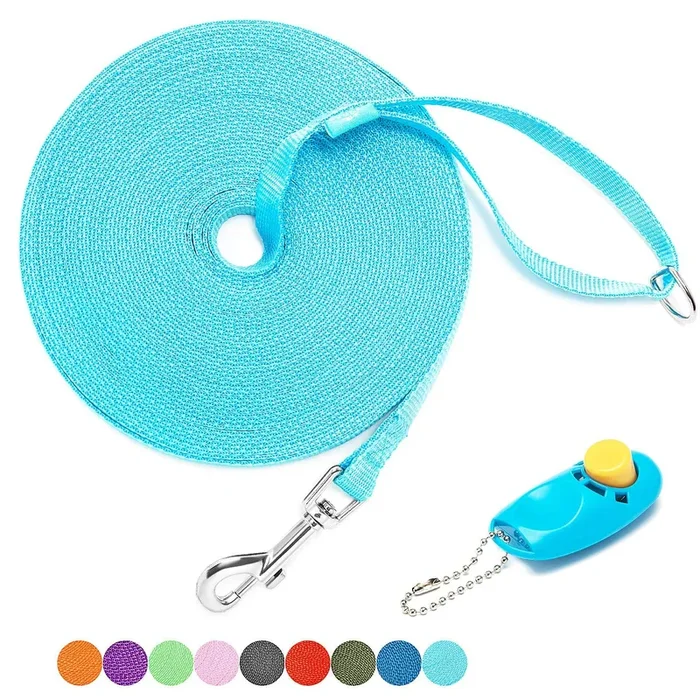 Baapet 15 Ft 20 Ft 30 Ft 50 Ft 100 Ft Long Dog Training Leash For Dog Training, Play, Camping, Or Backyard Lead With Training Clickers For Small, Medium And Large Dogs Or Cats (20 Feet, Skyblue)