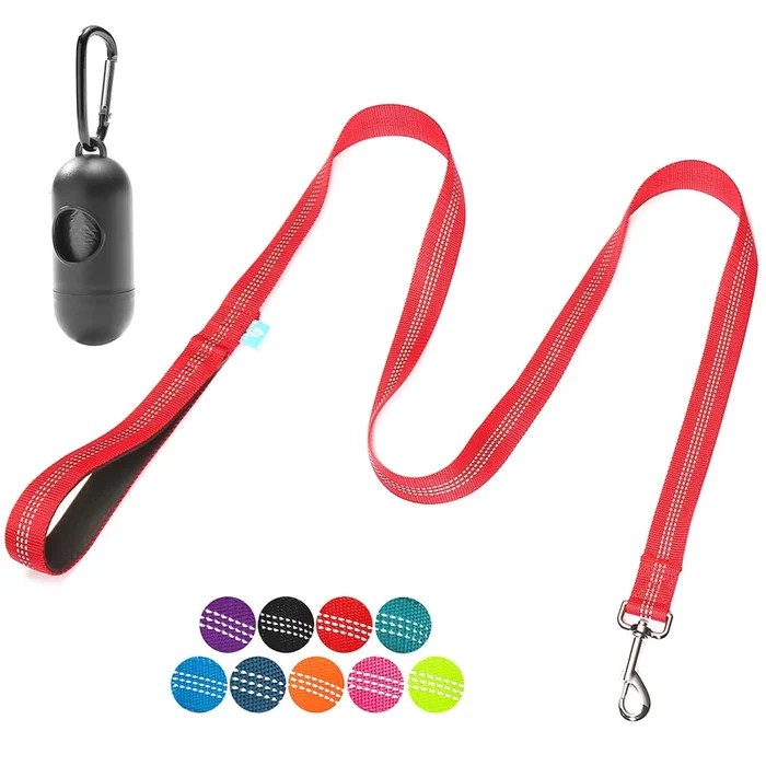 Baapet 5 Feet Nylon Dog Leash With Triple Reflective Threads And Comfortable Padded Handle For Walking, Training Lead Small Puppy, Medium And Large Dogs (3/4” X 5 Ft, Red)