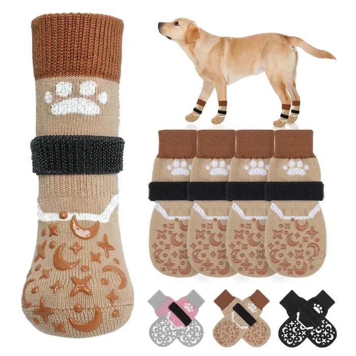 Beautyzoo Dog Socks To Prevent Licking Paws, Reflective Dog Socks For Hardwood Floors Anti Slip, Dog Shoes For Hot/Cold Pavement