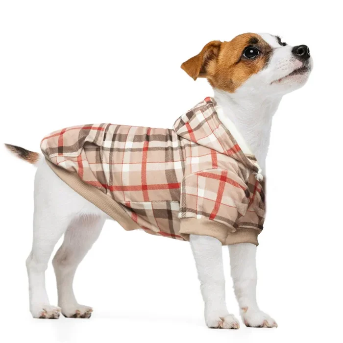 Beautyzoo Plaid Dog Hoodie For Small Medium Large Dogs, British Style Soft And Warm Dog Sweater With Leash Hole, Hooded Cold Wea