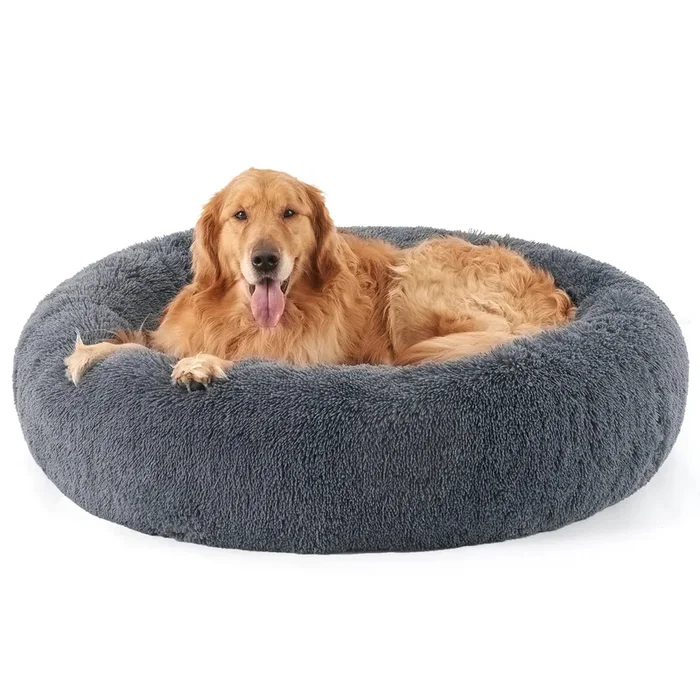 Bedsure Calming Dog Bed For Extra Large Dogs – Donut Washable Large Pet Bed, 45 Inches Anti-Slip Round Fluffy Plush Faux Fur Dog