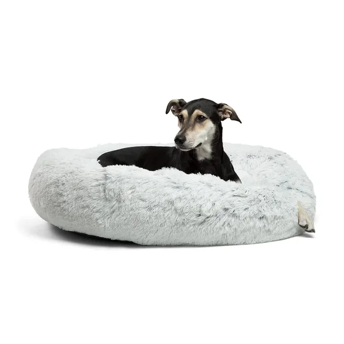 Best Friends By Sheri The Original Calming Donut Dog And Cat Bed In Shag Fur, Frost Gray, Large, 36X36
