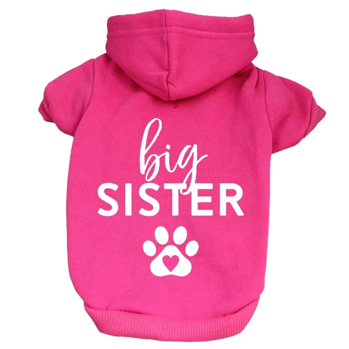 Big Sister Heart Paw Baby Announcement Dog Hoodie Fleece Lined Pullover Sweatshirt With Leash Hole (Hot Pink, 2X-Large 86)