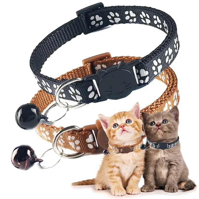 Black Cat Collar With Bells, 2 Pack Break Away Kitten Collar With Bells, Breakaway Female Cat Collar For Boy Cats Kitty