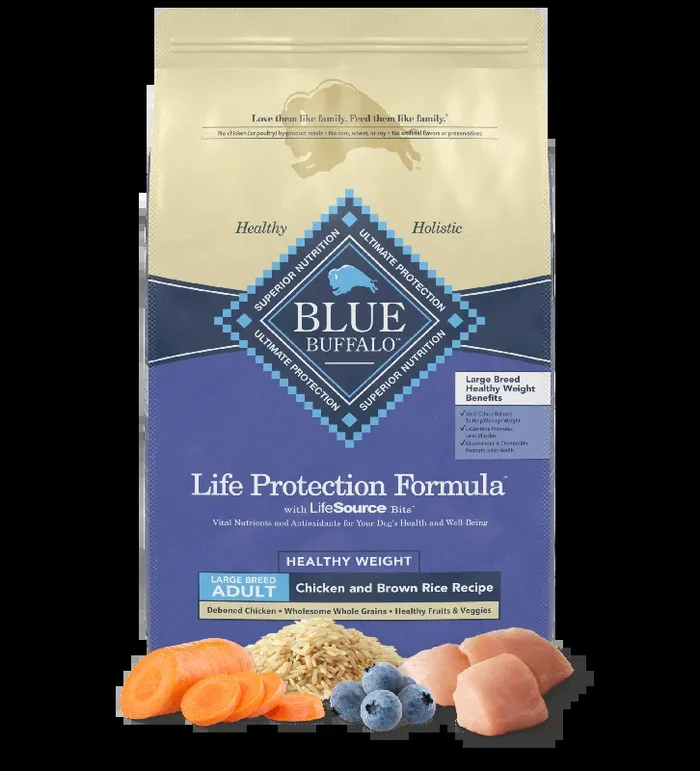Blue Buffalo Adult Large Breed, Healthy Weight Chicken & Brown Rice Dry Dog Food (30lb)