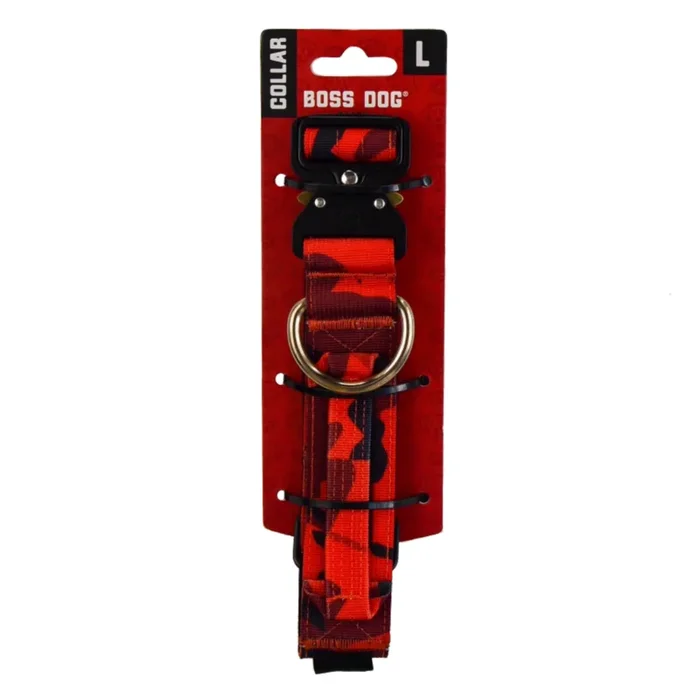 Boss Dog Tactical Adjustable Dog Collar Red Camo LG 17-22in