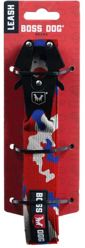 Boss Dog Tactical Leash, Red, White, Blue Camo, 4 Ft