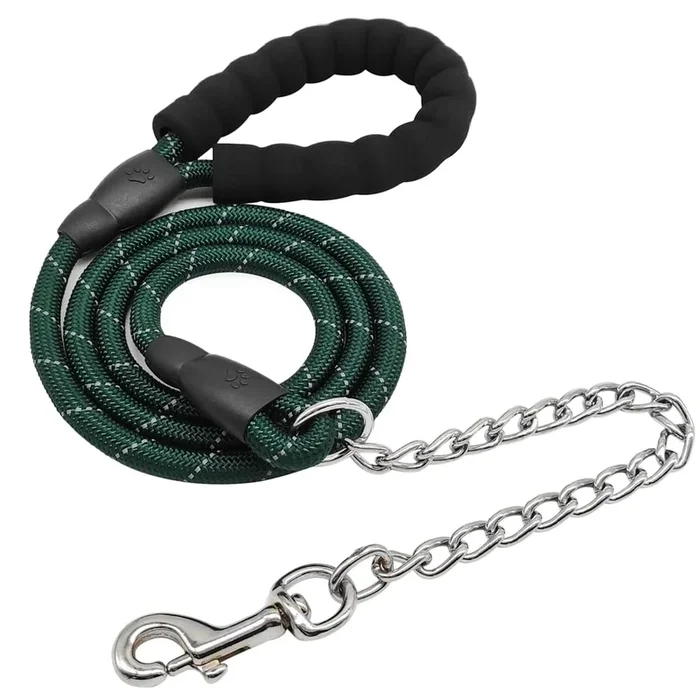 Btinesful 6Ft Chewproof Dog Leash, Strong Nylon Rope With Anti-Chewing Chain And Padded Handle For Medium Large Dogs Outdoor Training Walking Hiking Dark Green