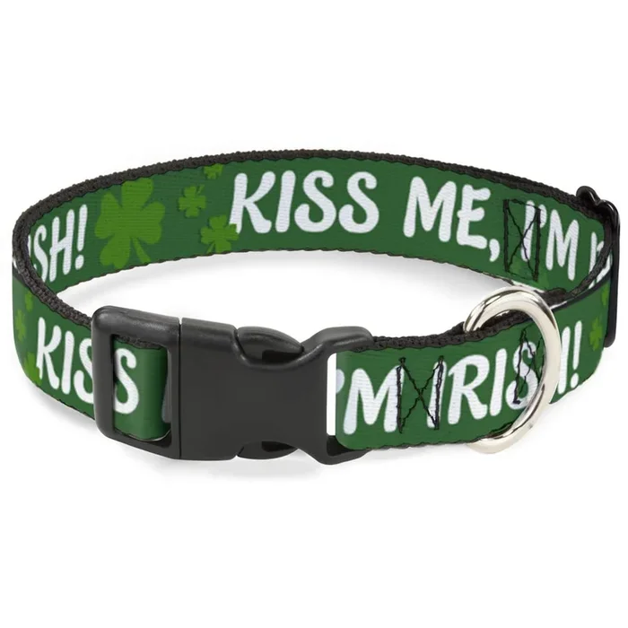 Buckle-Down 16-23′ Kiss Me, I’M Irish! Clovers Green/White Plastic Clip Collar, Wide Medium