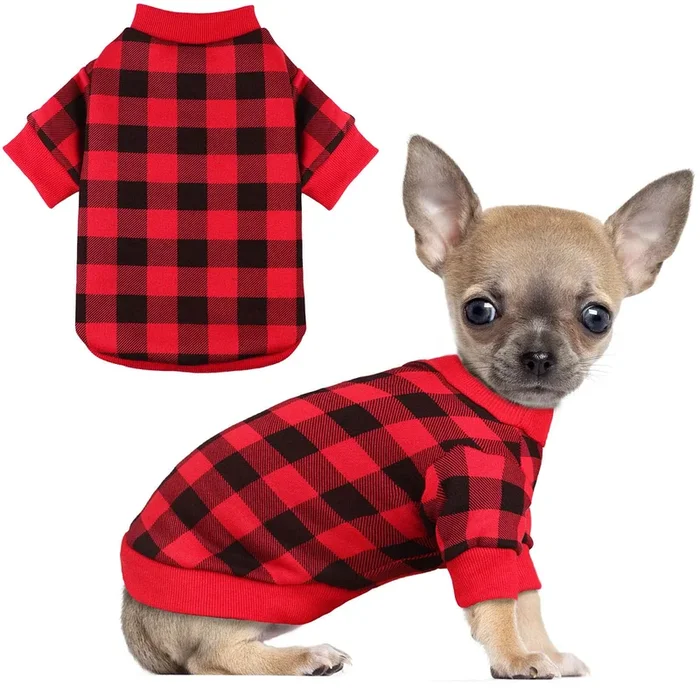 Buffalo Plaid Fleece Sweater for Small Dogs – Soft Thickening Warm Puppy Clothes for Girl & Boy (S)