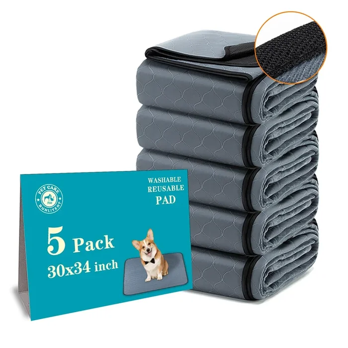 Bunlitent Washable Puppy Pads, 5 Pack, 30X34 – Reusable Dog & Cat Pee Pads With Quick Dry & Anti-Slip Technology