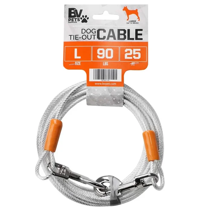 Bv Pet Reflective Tie Out Cable For Large Dog Up To 90 Pound, 25 Feet