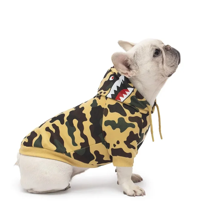 Camo Dog Hoodie Dog Clothes Extra Warm Fleece Lining Stretchy Fit for Small Medium Large Dogs ((Yellow, Medium))