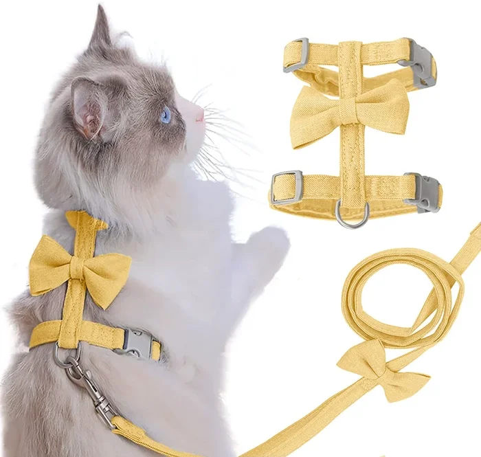 Cat Leash, Cat Harness And Leash Ddzmz Soft Mesh Breathable Adjustable Cat Vest Pets Harnesses For Walking Escape Proof Yellow Color L Size For Pets Cats Kitten Puppy Rabbit Ferret (1-Pack)