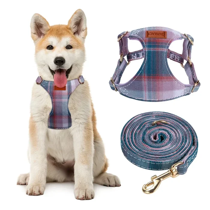 CHEDE No Pull Plain Pattern Dog Harness – Lightweight and Soft, Adjustable for Small and Medium-Sized Dogs, Includes Leash