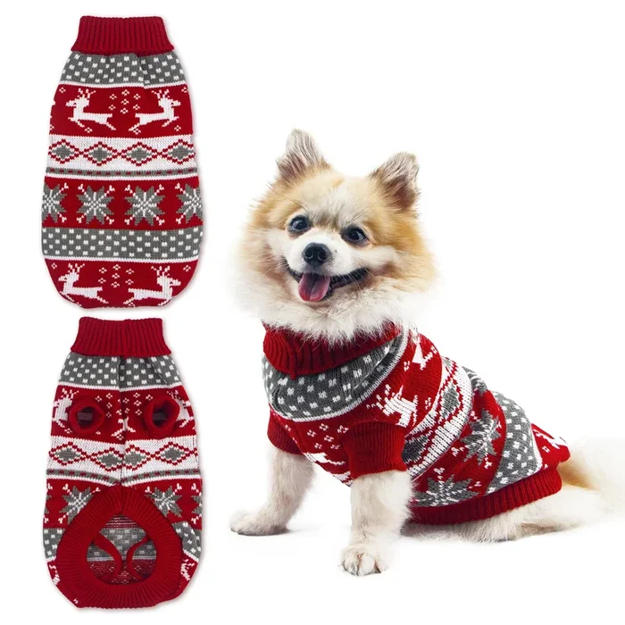Christmas Dog Sweater Puppy Sweater For Holiday Christmas Sweater With Moose Pattern For Dogs And Cats Xs