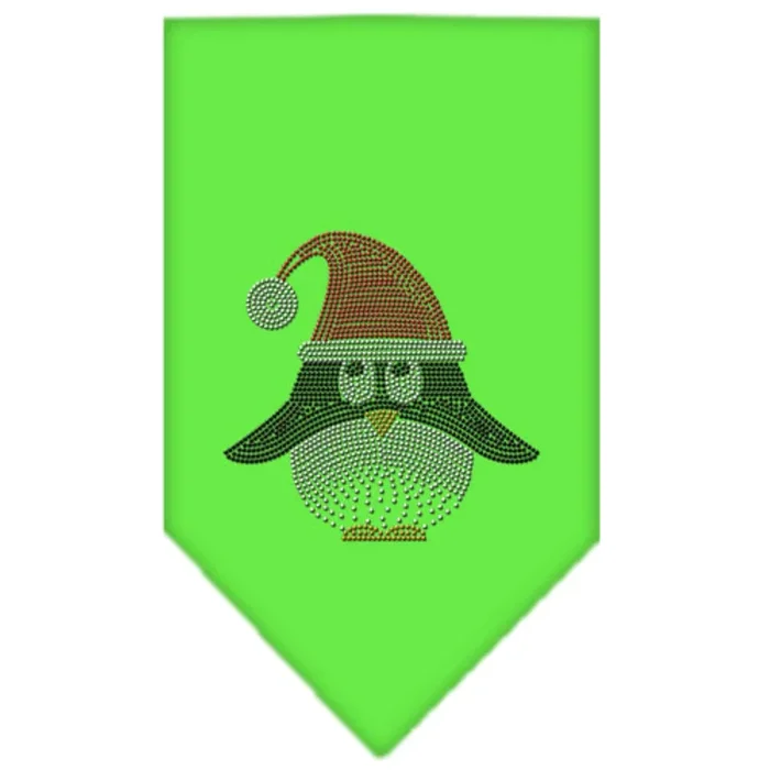 Christmas Pet and Dog Bandana Rhinestone, “Santa Penguin” Lime Green Large