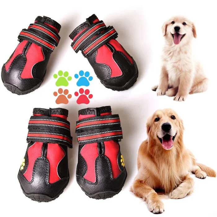 Covertsafe& Dog Boots For Dogs Non-Slip, Waterproof Dog Booties For Outdoor, Dog Shoes For Medium To Large Dogs 4Pcs With Rugged Sole Black-Red, Size 3: (2.5”X1.9”)(Lxw) For 23-33 Lbs