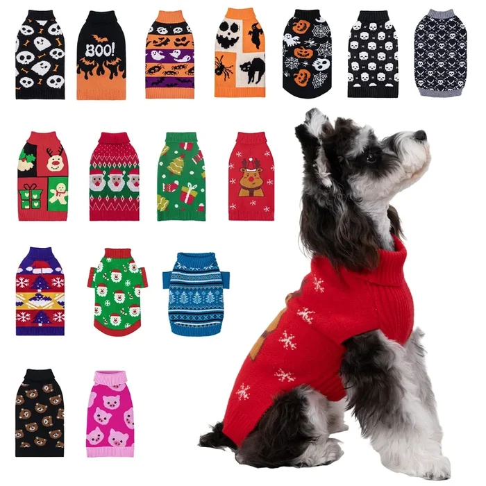 Cutebone Christmas Dog Sweater For Small Medium Dogs Reindeer Knit Red Puppy Sweater Turtleneck Pet Winter Clothes Cat Apparel W