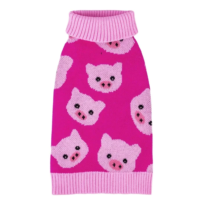Cutebone Dog Sweater For Small Dogs Pink Pig Knit Puppy Sweater Turtleneck Pet Winter Clothes Cat Apparel With Harness Hole
