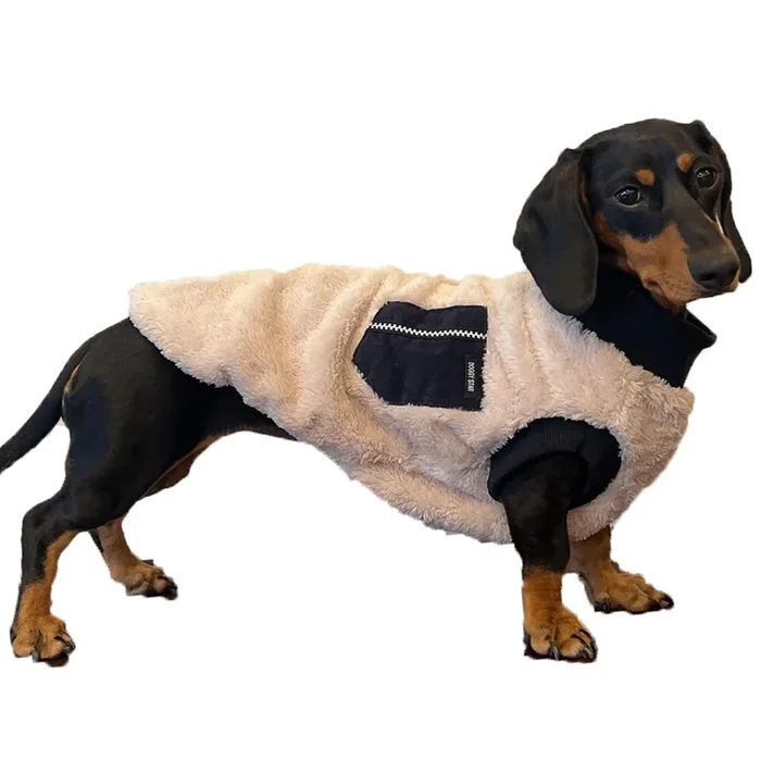 D Doggy Star Dachshund Sweater For Dogs Warm Fleece Clothes Winter Coat (S,Navy Pocket)