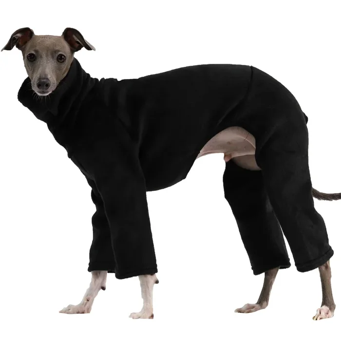 D Doggy Star Italian Greyhound Clothes Sweater Fleece Basic Onesie Whippet For Dog Turtleneck Outfits Coat (M,Flce Black)