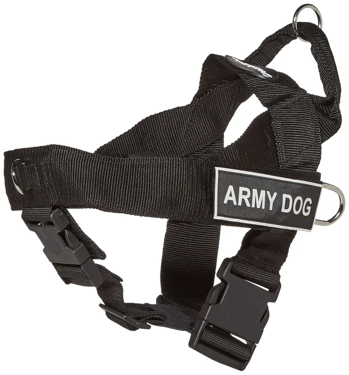 Dean & Tyler Universal No Pull 26-Inch to 32-Inch Dog Harness, Medium, Army Dog, Black