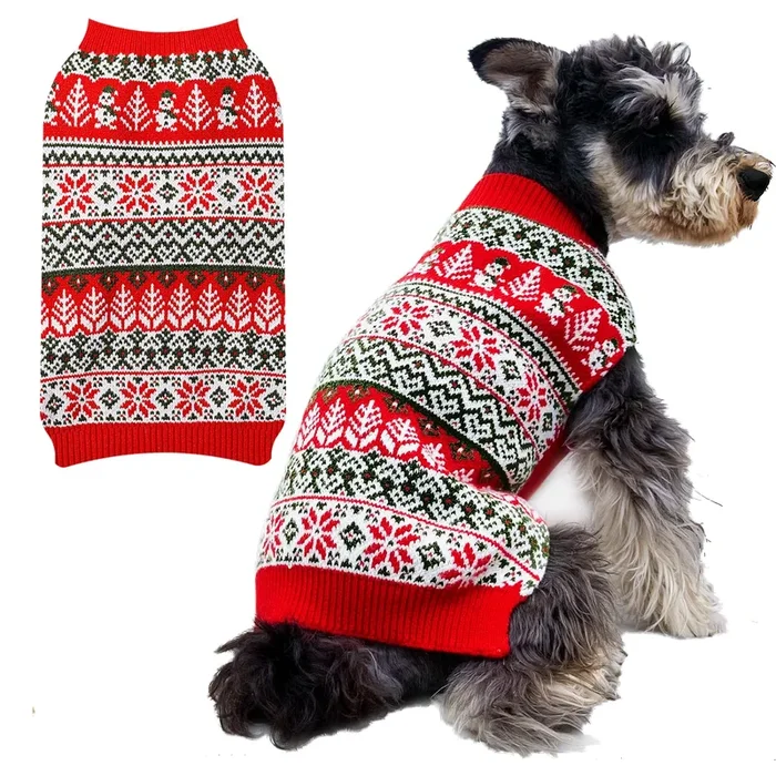 Dog Christmas Sweater Pet Clothes: Turtleneck Knitted Dog Xmas Sweater With Snowman Snowflake Pattern, Holiday Theme Pet Clothes