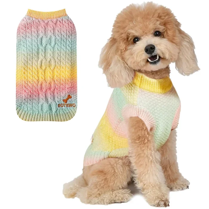 Dog Sweater For Small Dogs, Colorful Knitted Puppy Sweater Winter Warm Dog Clothes, Turtleneck Sweater Pullover For Pet Cat & Do