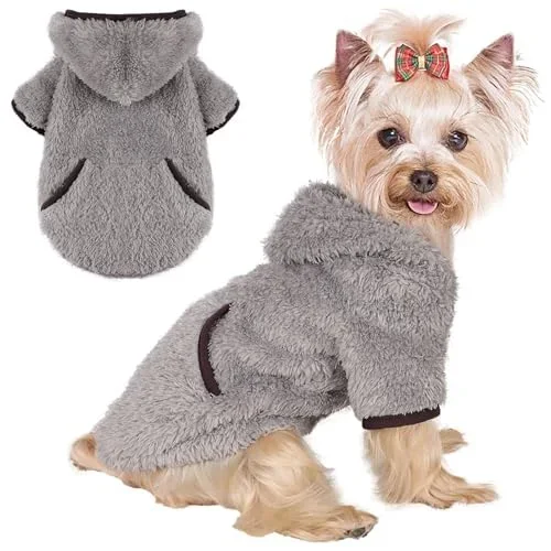 Dog Sweater Hoodie Fleece Warm Fuzzy Velvet Sweaters Winter Clothes For Small Dogs Girl Boy(Gray, Xx-Small)