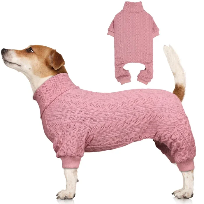 Dog Sweater Turtleneck Knitted Dog Clothes Solid Color Puppy Sweater Warm Cat Sweater Dog Sweaters For Small Dogs (Pink & Xs)